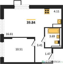 Планировка однокомнатной(квартира) площадью 39.84 квадратных метров в ЖК “ЖК Пригород Лесное”