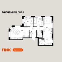 Планировка трехкомнатной(квартира) площадью 80.1 квадратных метров в “ЖК Саларьево парк”