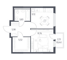 Планировка однокомнатной(квартира) площадью 36.45 квадратных метров в “ЖК Остафьево”