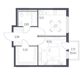 Планировка однокомнатной(квартира) площадью 36.45 квадратных метров в ЖК “ЖК Остафьево”