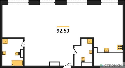 Планировка трехкомнатной(квартира) площадью 92.5 квадратных метров в ЖК “ЖК PRIDE (Прайд)”