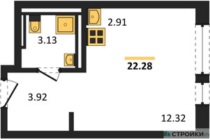 Планировка студии(квартира) площадью 22.28 квадратных метров в “ЖК Егорово Парк”