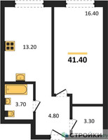 Планировка однокомнатной(квартира) площадью 41.4 квадратных метров в “ЖК Новый Зеленоград”