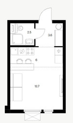Планировка студии(квартира) площадью 24.8 квадратных метров в ЖК “Ярославский квартал”
