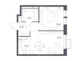 Планировка однокомнатной(квартира) площадью 36.08 квадратных метров в “ЖК Большое Путилково”