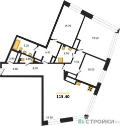 Планировка трехкомнатной(квартира) площадью 115.1 квадратных метров в ЖК “ЖК Дом Chkalov”