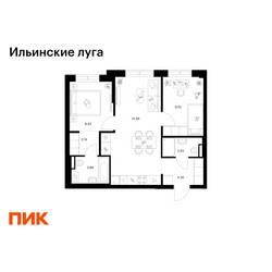 Планировка двухкомнатной(квартира) площадью 53.37 квадратных метров в ЖК “ЖК Ильинские луга”