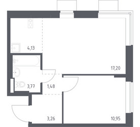 Планировка однокомнатной(квартира) площадью 40.79 квадратных метров в ЖК “ЖК Подольские кварталы”