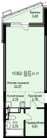 Планировка студии(квартира) площадью 38 квадратных метров в “ЖК Соболевка”