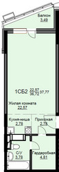 Планировка студии(квартира) площадью 38 квадратных метров в ЖК “ЖК Соболевка”