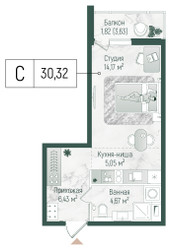 Планировка студии(квартира) площадью 32.14 квадратных метров в ЖК “ЖК Рига Хиллс”