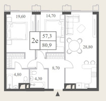 Планировка трехкомнатной(квартира) площадью 80.2 квадратных метров в “ЖК Will Towers (Вилл Тауэрс)”