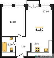 Планировка однокомнатной(апартаменты) площадью 41.8 квадратных метров в “ЖК Emotion (Эмоушен)”