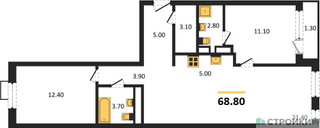 Планировка двухкомнатной(квартира) площадью 68.8 квадратных метров в “ЖК Новая Щербинка”