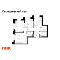 Планировка трехкомнатной(квартира) площадью 64 квадратных метров в “ЖК Середневский лес”