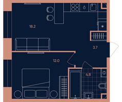 Планировка двухкомнатной(квартира) площадью 38.7 квадратных метров в “Квартал Эра”
