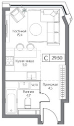 Планировка студии(квартира) площадью 29 квадратных метров в ЖК “ЖК Dream Riva (Дрим Рива)”