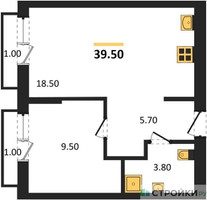Планировка однокомнатной(квартира) площадью 39.5 квадратных метров в “ЖК Первый квартал”
