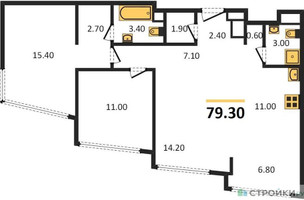 Планировка двухкомнатной(квартира) площадью 79.3 квадратных метров в “ЖК ROTTERDAM (Роттердам)”