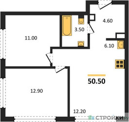 Планировка двухкомнатной(квартира) площадью 50.5 квадратных метров в ЖК “ЖК НАЗАРÉ (Мангазея в Богородском)”
