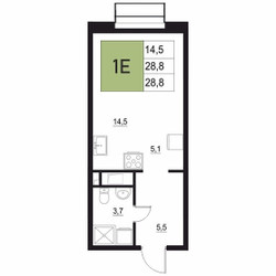 Планировка однокомнатной(квартира) площадью 28.8 квадратных метров в ЖК “ЖК Вяземы Парк”