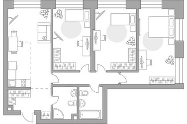 Планировка трехкомнатной(квартира) площадью 88.26 квадратных метров в ЖК “ЖК Павелецкая от Гранель”
