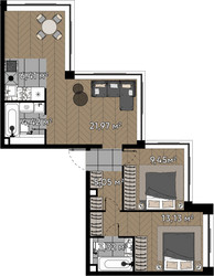 Планировка двухкомнатной(квартира) площадью 63.8 квадратных метров в ЖК “ЖК Квартал Серебряный бор”