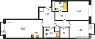 Планировка двухкомнатной(квартира) площадью 71.57 квадратных метров в “ЖК LIFE Варшавская”