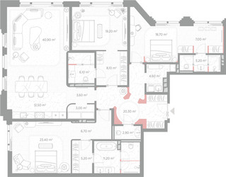 Планировка трехкомнатной(квартира) площадью 198.6 квадратных метров в ЖК “ЖК Николь”