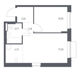 Планировка однокомнатной(квартира) площадью 39.9 квадратных метров в ЖК “ЖК Новое Внуково”
