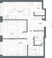 Планировка двухкомнатной(квартира) площадью 61.04 квадратных метров в “ЖК TATE (Тэйт)”