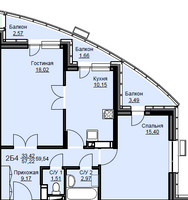 Планировка двухкомнатной(квартира) площадью 60.2 квадратных метров в “ЖК Соболевка”