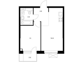 Планировка однокомнатной(квартира) площадью 36.9 квадратных метров в “ЖК Саларьево парк”