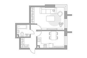 Планировка однокомнатной(квартира) площадью 42.22 квадратных метров в “ЖК Дубровка от Гранель”