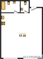 Планировка однокомнатной(апартаменты) площадью 57.1 квадратных метров в “ЖК Nametkin Tower (Наметкин Тауэр)”
