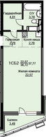 Планировка студии(квартира) площадью 38.3 квадратных метров в “ЖК Соболевка”
