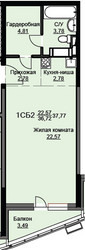 Планировка студии(квартира) площадью 38.3 квадратных метров в ЖК “ЖК Соболевка”