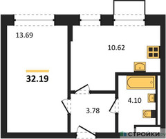 Планировка однокомнатной(квартира) площадью 32.19 квадратных метров в “ЖК Квартал Домашний”