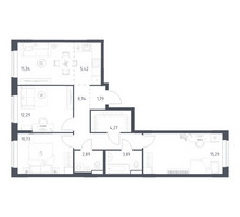 Планировка трехкомнатной(квартира) площадью 76.85 квадратных метров в “ЖК Новое Видное”