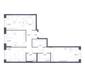 Планировка трехкомнатной(квартира) площадью 76.85 квадратных метров в ЖК “ЖК Новое Видное”