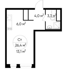 Планировка студии(квартира) площадью 26.4 квадратных метров в ЖК “ЖК Первый Московский”