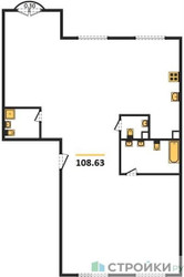 Планировка трехкомнатной(квартира) площадью 108.63 квадратных метров в ЖК “ЖК Дом Достижение”