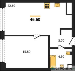 Планировка однокомнатной(квартира) площадью 46.6 квадратных метров в ЖК “ЖК СТОУН Грэйн”
