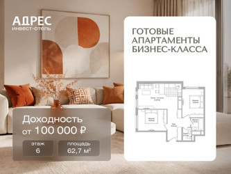 Планировка трехкомнатной(апартаменты) площадью 62.7 квадратных метров в ЖК “Инвест-отель Адрес”