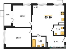 Планировка двухкомнатной(квартира) площадью 65.3 квадратных метров в “ЖК Деснаречье”