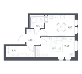 Планировка однокомнатной(квартира) площадью 39.66 квадратных метров в ЖК “ЖК Большое Путилково”