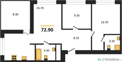 Планировка двухкомнатной(квартира) площадью 72.9 квадратных метров в ЖК “ЖК Квартал Издание”