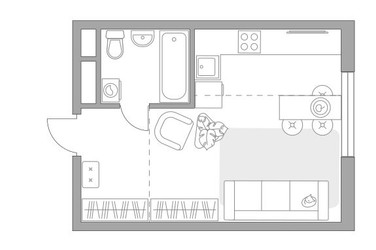 Планировка студии(квартира) площадью 28.59 квадратных метров в ЖК “ЖК Притяжение Сити”