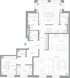 Планировка однокомнатной(квартира) площадью 123.4 квадратных метров в ЖК “ЖК Николь”