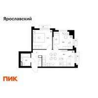 Планировка двухкомнатной(квартира) площадью 45.7 квадратных метров в “ЖК Ярославский”